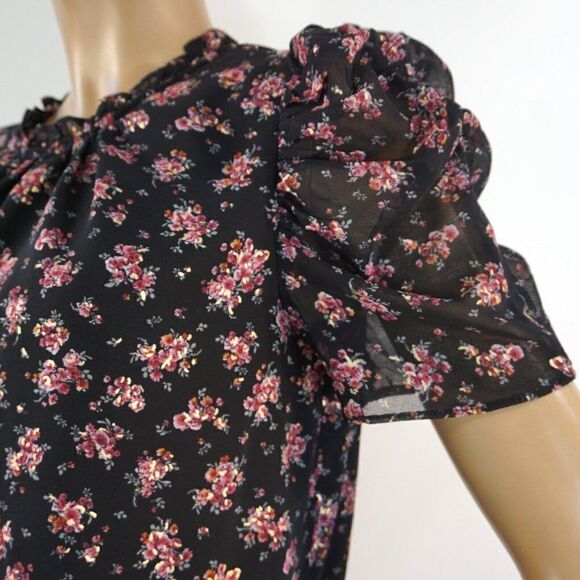 1. STATE Womens Multicolore Floral Top Pouf Sleeve Ruffled Neckline Size L - Picture 5 of 10